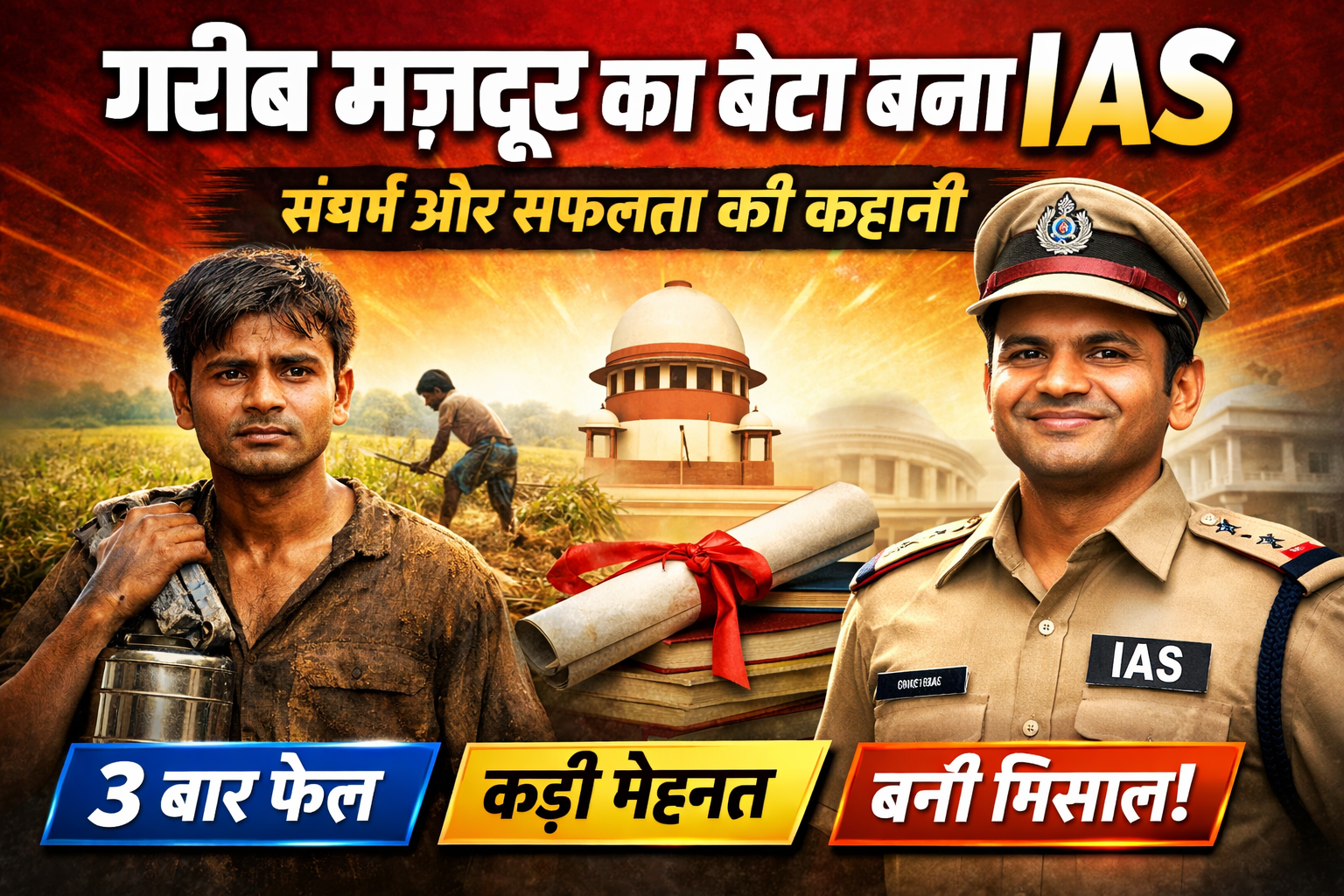 गरीब घर का लड़का बना IAS, 3 बार फेल होने के बाद भी नहीं मानी हार